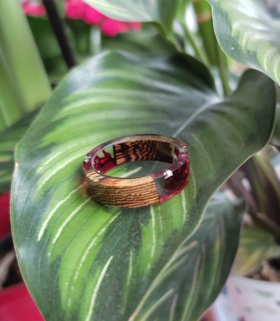 Bague Bois et R sine poxy Homme Femme Anneau botanique